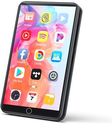 MP3 Player Spotify, 80 GB MP3 Player mit Bluetooth und WiFi, 4-Zoll-Touchscreen, MP4 Player Android, HiFi Digital Music Player mit Lautsprecher (schwarz)