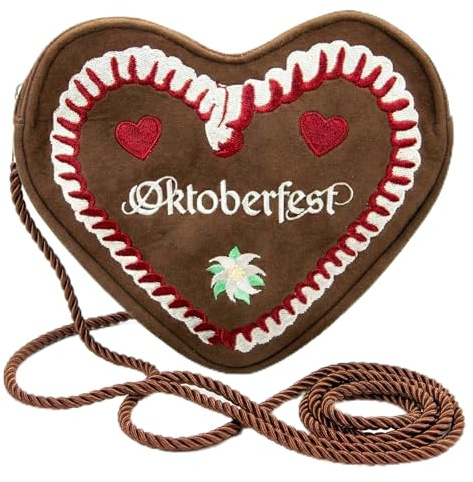 Alpenflüstern Herztasche Oktoberfest - Damen Trachtentasche in Herzform, Schultertasche fürs Dirndl, Herz Handtasche zur Tracht, Dirndltasche (braun) DTA108