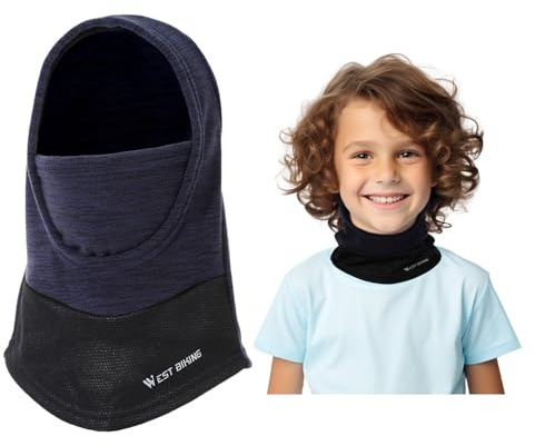 BWBIKE Balaclava för barn, 6–13 år, varm vindtät skidmask i fleece, för cykling, skidåkning och utomhussporter, underhjälm, ansiktsskydd för pojkar och flickor, Marinblå, one size