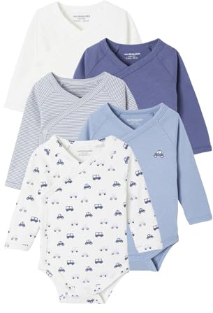Vertbaudet Bio-Kollektion: 5er-Pack Baby Wickelbodys, Langarm blau 56