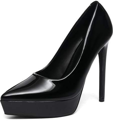 NEWBELLA Women's Platform Pumps Stiletto Heels Pointed Toe Slip On Dress Shoes-High Heels for Wedding, Party Black