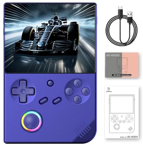 Prede RG40XXV Handheld Game Console 4.0'' IPS Screen 3200mAh Battery, with 64G/128G/256G TF Card Pre-Installed Supports Multiple Simulators Linux System-Blue||128G