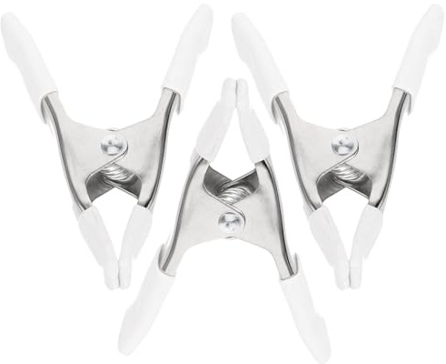 NUOBESTY Heavy Duty Spring Clamps 3Pcs White Backdrop Clips 4 Inch with PVC Sleeve, for Photography and Home Installation