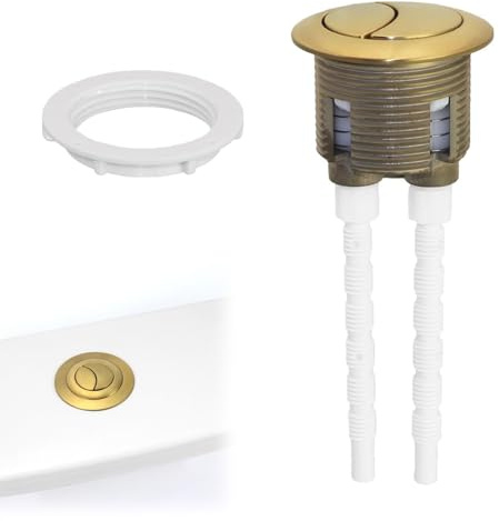 NIYATA Botón de descarga de inodoro de latón cepillado, doble descarga universal para agujero de cisterna de 38 a 42 mm, eje ajustable, montaje superior/frontal para inodoro de acoplamiento cerrado