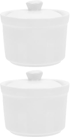 ANDRESLAD Pentole per Zuppa in Ceramica Bianca 380 Ml con Coperchio Set da 2 Casseruole per Stufato Resistenti a Microonde e Forno Ciotole per Zuppa Multifunzione per Pasti in Famiglia