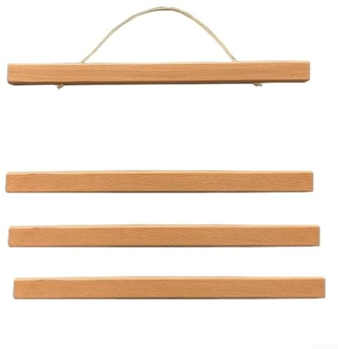 4 strisce di legno da appendere, per poster, decorazione da parete minimalista in legno di faggio massiccio, per poster da parete senza danni (51 cm)