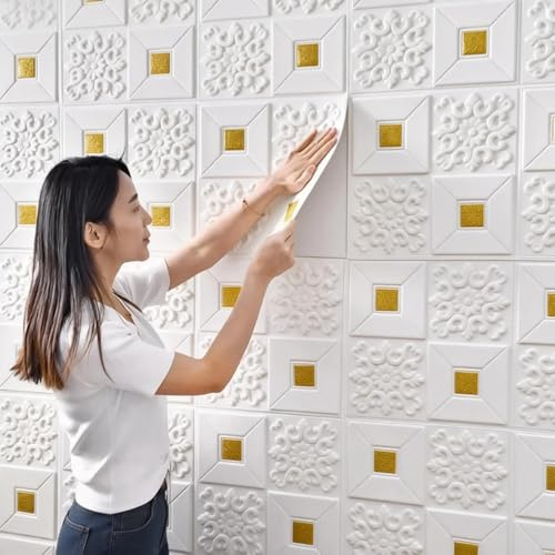 Ceiling Tiles Panels Coving Suspended Ceiling/Wall Tiles (Pack of 10, Covered 52 Sq.Ft), Self Adhesive PVC 3D Textured Panels, 70×70 cm DIY Wallpaper for Living Room Decor(40pcs)