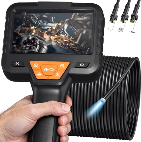 15M Endoskopkamera mit Licht, IP67 wasserdichte Inspektionskamera | 1080P HD Rohrkamera mit 8 Einstellbaren LEDs und 4.3-Zoll-IPS-Bildschirm, kanalkamera-Gadgets für Männer
