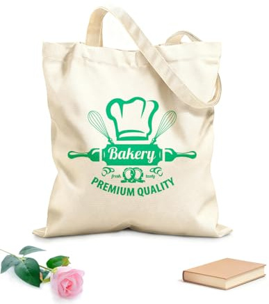 XIARON Bolsas de lona con estampados personalizables Pan fresco y delicioso de primera calidad. Tela de 340g/m² de grosor Reutilizable L Verde azulado