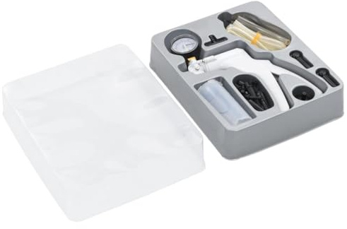 QUAHEAS Kit pompa per spurgo dei freni e pompa a vuoto, in plastica, 0-76 cm Hg, campo di misurazione con contenitore da 120 ml e accessori, in valigetta soffiata per officina, garage, auto e