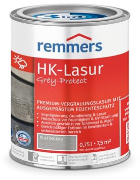 Remmers HK-Lasur 3in1 Grey-Protect platingrau, 0,75 Liter, Holzlasur für Vergrauung außen, 3 Holzschutz Produkte in einem, Feuchtigkeit- und UV-Schutz