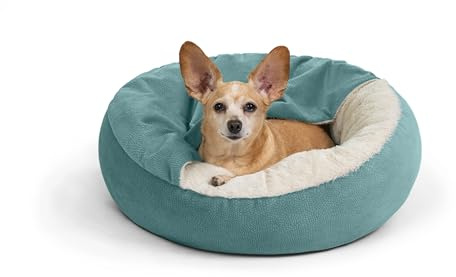 Best Friends by Sheri Cozy Cuddler Ilan Covered Cat and Dog Bed with Attached Blanket, Tide Pool Blue, 24x24