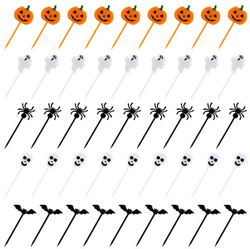 Kesote 100 stycken halloween tårtdekorationer plast pumpa form, spöke, fladdermus, skalle och spindel cupcake topper för smörgåsar, smörgåsar, cupcake halloween dekoration
