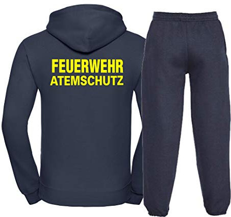Kapuzen-Jogginganzug Navy, Feuerwehr ATEMSCHUTZ Neongelb L