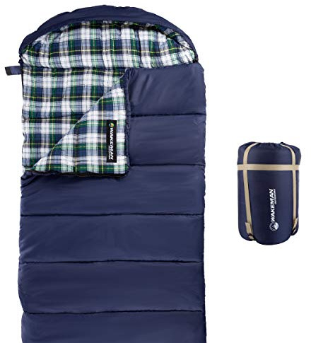 Sleeping Bag – 32F Rated XL 3 Season Envelope Style with Hood for Outdoor Camping, Backpacking and Hiking with Carry Bag by Wakeman Outdoors (Navy)