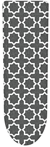 Vinsani Modern Extra Large Universal Fit Ironing Board Cover Multi Fit New Foam Back Padding 100% Cotton Easy Fit, 140 x 52 cm, Made in EU – Grey Cross (Iron Board not Included)