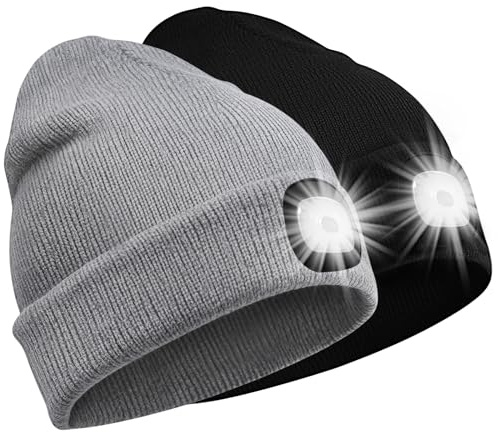 SPGOOD Bonnet LED avec lumière, pour l'hiver(Noir&Gris Clair)