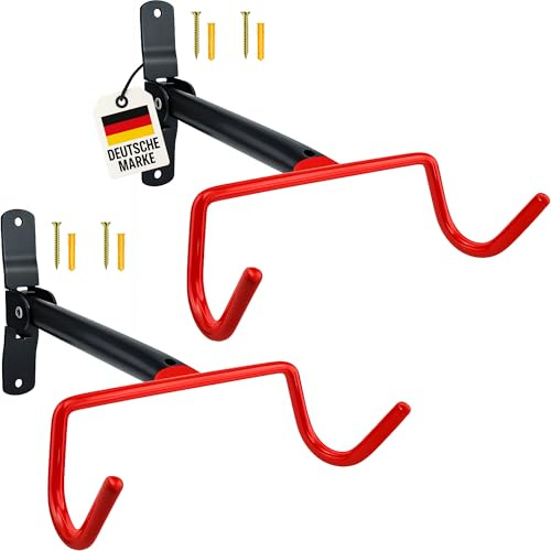 2x WELLGRO Wand Fahrradhalter - Stahl - Tragkraft bis 30 kg - Wandmontage - Fahrrad Ständer - klappbar - Farbe wählbar, Farbe:Rot