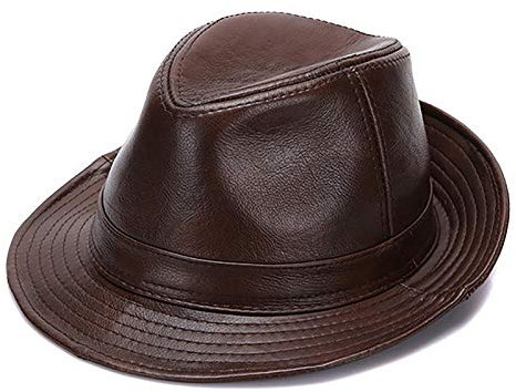 G&F Herren Schaffell Jazzmütze Leder Kurze Krempe Party Bowler Jahrgang Fedoras Hüte (Color : Brown, Size : 59-60)