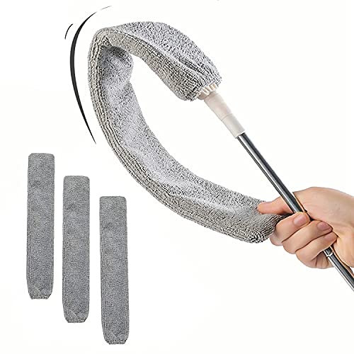 JINYUDOME Mikrofaser-Staubwedel für Lückenreinigung, verstellbarer langer Griff, waschbar und flexibel, inklusive 3 Stoffbezug und 1 Stange, ausziehbarer Staubwedel für Sofa, Schlafzimmer, Küche