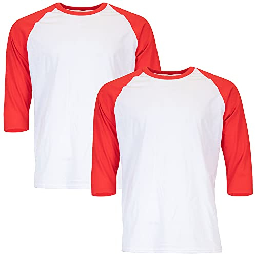 Gildan Men's Heavy Cotton 3/4 Raglan T-Shirt, Style G5700, 2-Pack, White/Red, XL