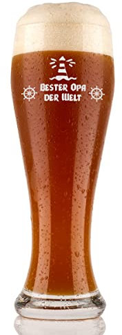 Vaso de cerveza de trigo de 500 ml con grabado – Gran selección de diseños para abuelos, abuelos y abuelos, regalo para hombres, bebedores – Diseño «Bester Opa der Welt»