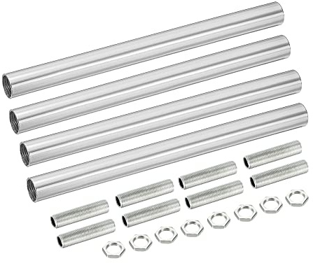 sourcing map 4 Set Verlängerungsstangensatz, Verbindungsmutter M10 150 mm / 3,94 Überwurfmutter mit Gewinderohr, Gewindeverlängerung, Silber