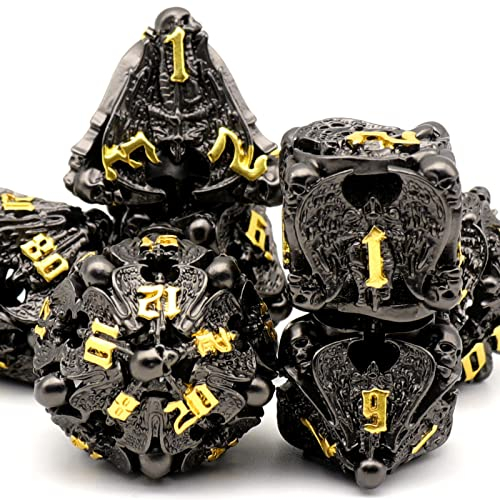 Würfelset for Dungeons and Dragons, DND Würfel 7 Pcs, ZHOORQI D and D Polyedrische Würfel Set Metall für Rollenspiele, The DND Dice Set for Table Games (TS-Black Gold)