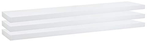 eSituro Set di 3 Mensole da Muro Bianche in MDF, Mensole Cucina Salvaspazio, con Staffa Metallica Invisibile, per Soggiorno, Camera da Letto, Bagno, 90x22,9x3,8 cm