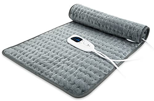 Coussin Chauffant, Couverture Chauffante pour le dos, le cou, les épaules et le ventre avec fonction d'arrêt automatique, Flanelle Douce Gris Foncé, 85 X 43 cm