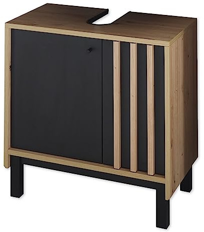 VOLANO Badezimmer Waschbeckenunterschrank in Artisan Eiche Optik, Schwarz - Bad Unterschrank Badezimmerschrank mit viel Stauraum - 60 x 60 x 36 cm (B/H/T)