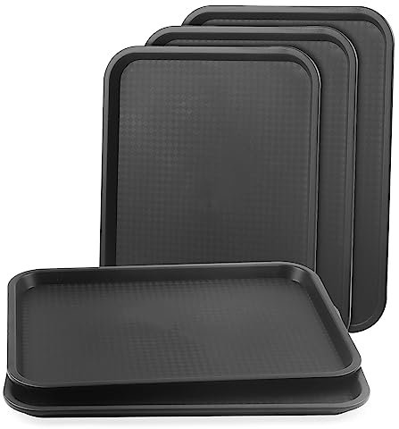LEXININ 5 Pack 41 x 30cm Black Plastic Fast Food Trays, 16 x 12 Inch Large Rectangle Restaurant Plastic Food Serving Trays for Drink, Food