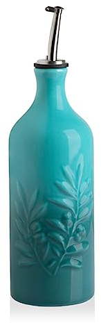 Sweejar Home Keramische Olivenölspenderflasche, 570ml Relief Opaque Oil Cruet schützt Öl, um Oxidation zu reduzieren, Geeignet für die Lagerung von Öl, Essig, Kaffeesirup (Gradient Blue)