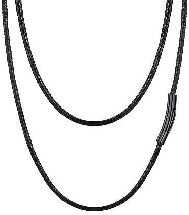 PROSTEEL Mens Leather Necklace Cord - 3mm Width Braided Waxed Waterproof Rope Chain for Pendant with Black Stainless Steel Clasp, 20 Inches Length (with Gift Box)