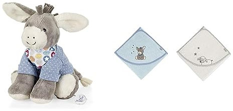 Sterntaler Spieluhr, Stofftier Esel Emmi, Austauschbares Spielwerk & Baby Handtuch Kapuze - Kapuzenhandtuch EMMI - Badeponcho- 100% Baumwolle, schnell trocknend - Badetuch mit Kapuze
