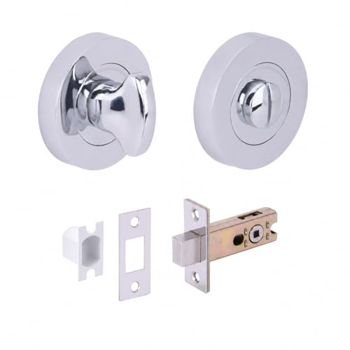 HANDLEZONE Bathroom Toilet Door Thumb Turn and Release Deadbolt Kit - Polished Chrome - 65mm Bolt with 45mm Backset
