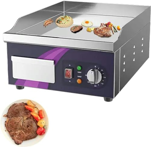 Piastra per Barbecue Elettrica Griglia Elettrica Professionale in Ghisa Bistecchiera Elettrica Professionale, Alloggiamento in Acciaio Inox, con Temperatura Regolabile per Casa Ristorante-1pc