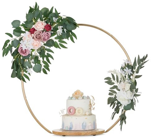 NUPTIO Soporte Tartas Stand Pedestal: 29.6cm Cupcakes Madera Boda Expositor Pasteles Pie Magdalenas Redonda Oro Metal Aro Baby Shower Navidad Afternoon Tea