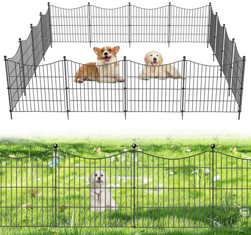10 Panels No Dig Dog Fence Outdoor for Yard, 24 in(H) X 20 ft(L) Decorative Tall Garden Fence Animal Barrier, Rustproof Metal Wire Garden Edging and Borders, Temporary Fencing Stakes
