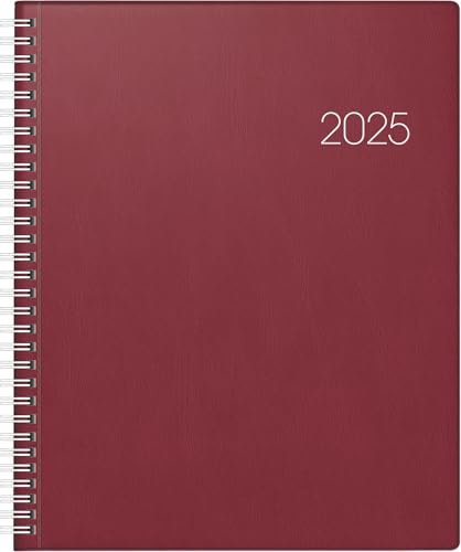 BRUNNEN Buchkalender Modell Manager Wt 7 weektimer (2025), 2 Seiten = 1 Woche, 210 × 260 mm, 160 Seiten, Kunststoff-Einband, innen Hartfolie, weinrot