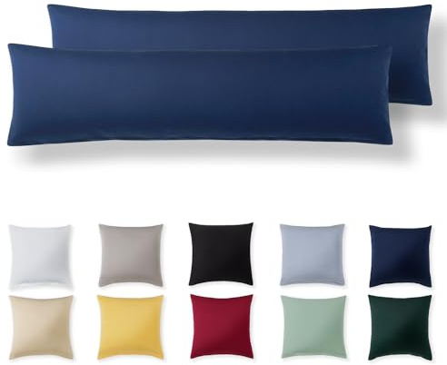 Alreya Kissenbezug 40 x 145 cm (2er Set) - Blau - 100% Jersey Baumwolle - Kissenhülle für Kissen 40x145 cm, Jersey Kopfkissenbezüge, Superweicher Kissenbezüge 40x145 mit Reißverschluss