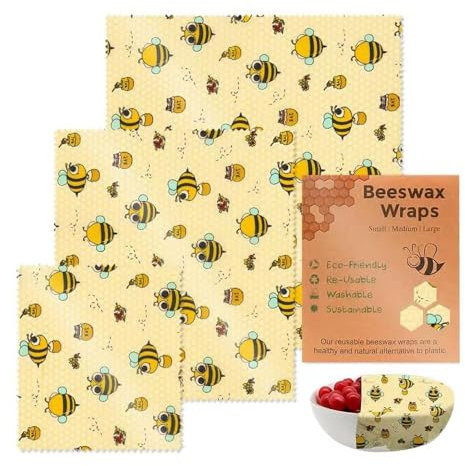 Djowyh Envolturas de cera de abejas, 3 unidades, papel encerado, paños de cera de abejas, reutilizables, para almacenamiento natural de alimentos, LJ1TE65S51RDQ6YGUY