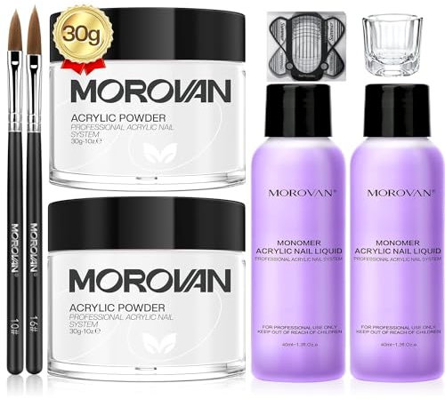Morovan Set di unghie acriliche: 2 set di polvere per unghie in acrilico trasparente e 2 soluzioni per smalto acrilico monomero adatto per principianti