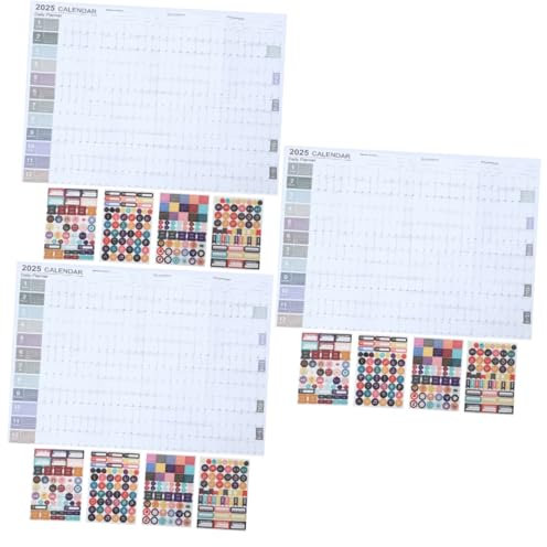 SEWACC 3 Sätze Wandkalender 2025 zum Aufhängen planer großer Wandkalender Kalenderplakat 2025 jahreskalender lehrerkalender Zeitplan Planungskalender Wandplaner Papier