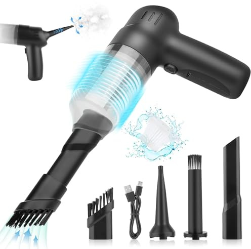Viafexna Mini Handstaubsauger Akku, 6000Pa Hand-Staubsauger Kabellos, 3-In-1 Kleiner Handsauger Stark mit Saugen, Blasen, Aufblasen, Geeignet für Auto, Haushalt, Tierhaare, Staubreinigung