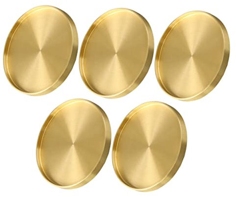 OFFSCH Vintage Brass Teacup Coaster Set 5pcs Small Copper Retro Decorative Coffee Saucers Home Office Drink Coasters Practical Tea Cup Storage Tray