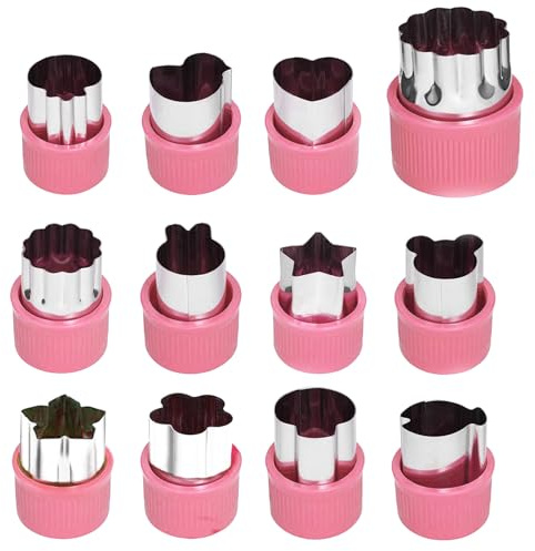 Ausstechformen Set, 12 Stück Gemüse Obst Ausstecher, Edelstahl Gemüse Ausstechformen, Ausstecher Edelstahl, Mit Schutzgriff, für Kuchen, Kekse, Sushi, Obst, Rose