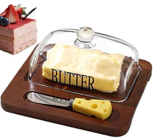 Mantequera de vidrio con tapa - tarro de mantequilla de vidrio | vaso de vidrio triturado con tapa, mantequilla, mantequilla, galletas, postre, correa de hierba de limón para , restaurante