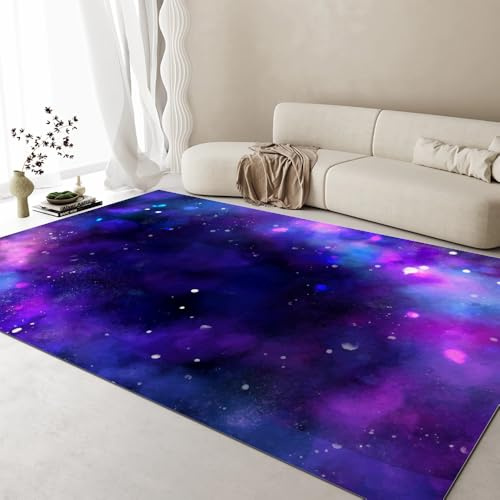 Generisch Teppich Schlafzimmer Pflegeleicht - Galaxie Schwarzlicht Teppich Kurzflor 100x140cm - Sternenhimmel Bodenmatte für Wohnzimmer und Jugendzimmer Jungen