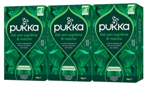 Pukka | Infusion Bio Thé Vert Suprême & Matcha | Infusion Biologique et Ayurvédique, Issue du Commerce Équitable 60 Sachets | Lot de 3x20 sachets
